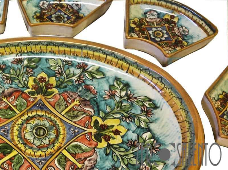 Antipastiera in Terracotta ovale 7 moduli colorata per Buffet Salento - immagine 3