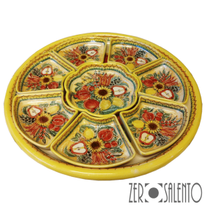 Antipastiera in Terracotta tonda 7 moduli Girasole e Frutta per Buffet Salento