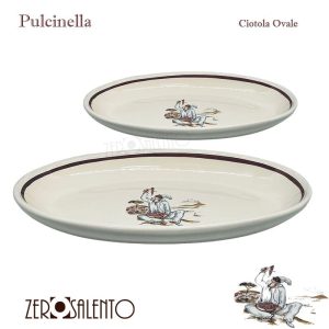 Piatto Ovale in Terracotta con decoro Pulcinella