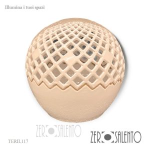Lampada da tavolo tonda intaglio a rombi beige Teril117